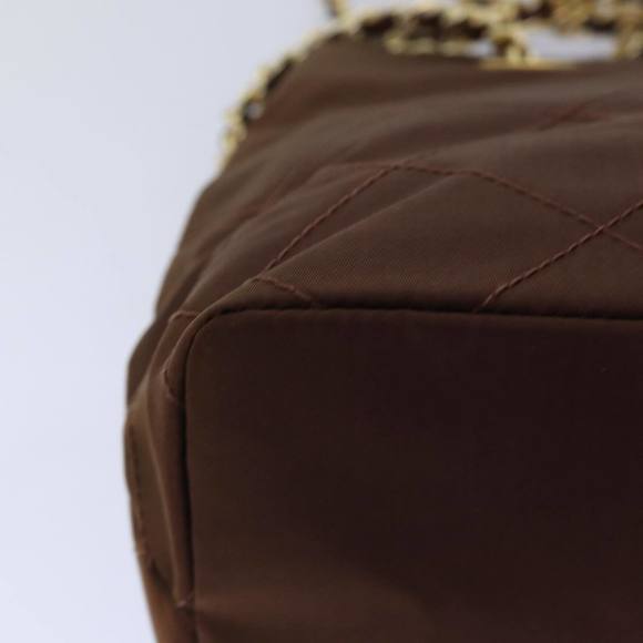 PRADA Chain Shoulder Bag Nylon Brown Gold Auth 85466 - Picture 16 of 16